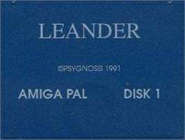 Top of cartridge artwork for Leander on the Commodore Amiga.