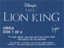 Top of cartridge artwork for Lion King on the Commodore Amiga.