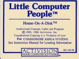 Top of cartridge artwork for Little Computer People on the Commodore Amiga.