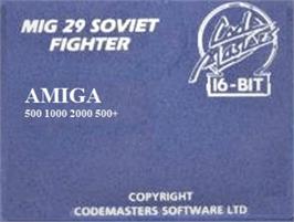 Top of cartridge artwork for Mig-29 Soviet Fighter on the Commodore Amiga.