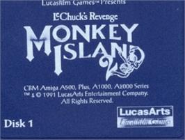 Top of cartridge artwork for Monkey Island 2:  LeChuck's Revenge on the Commodore Amiga.