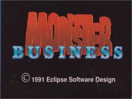 Top of cartridge artwork for Monster Business on the Commodore Amiga.