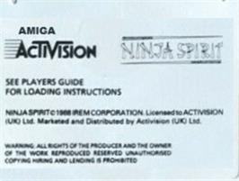 Top of cartridge artwork for Ninja Spirit on the Commodore Amiga.