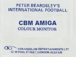 Top of cartridge artwork for Peter Beardsley's International Football on the Commodore Amiga.