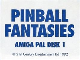 Top of cartridge artwork for Pinball Fantasies on the Commodore Amiga.