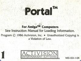 Top of cartridge artwork for Portal on the Commodore Amiga.