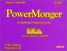 Top of cartridge artwork for Powermonger on the Commodore Amiga.