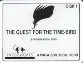 Top of cartridge artwork for Quest for the Time-bird on the Commodore Amiga.