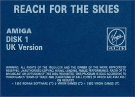 Top of cartridge artwork for Reach for the Skies on the Commodore Amiga.