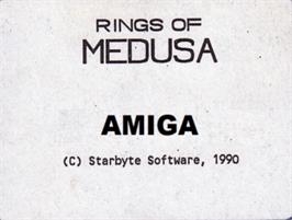 Top of cartridge artwork for Rings of Medusa on the Commodore Amiga.