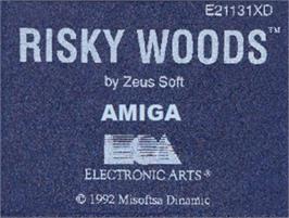 Top of cartridge artwork for Risky Woods on the Commodore Amiga.
