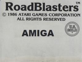 Top of cartridge artwork for Road Blasters on the Commodore Amiga.