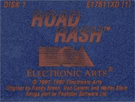 Top of cartridge artwork for Road Rash on the Commodore Amiga.
