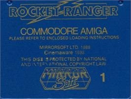 Top of cartridge artwork for Rocket Ranger on the Commodore Amiga.