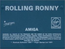 Top of cartridge artwork for Rolling Ronny on the Commodore Amiga.