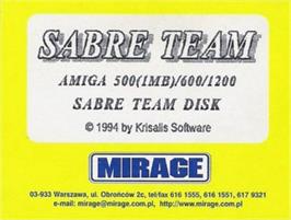 Top of cartridge artwork for Sabre Team on the Commodore Amiga.