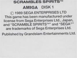 Top of cartridge artwork for Scramble Spirits on the Commodore Amiga.