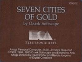 Top of cartridge artwork for Seven Cities of Gold on the Commodore Amiga.