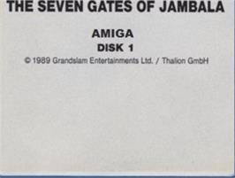 Top of cartridge artwork for Seven Gates of Jambala on the Commodore Amiga.