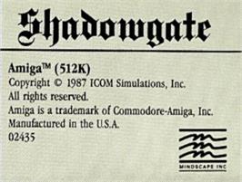 Top of cartridge artwork for Shadowgate on the Commodore Amiga.