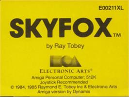 Top of cartridge artwork for Sky Fox on the Commodore Amiga.