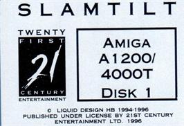 Top of cartridge artwork for Slam Tilt on the Commodore Amiga.