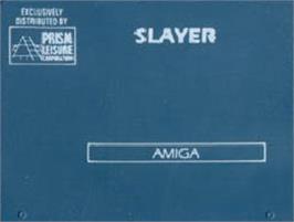 Top of cartridge artwork for Slayer on the Commodore Amiga.