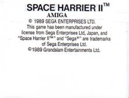 Top of cartridge artwork for Space Harrier II on the Commodore Amiga.