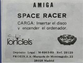 Top of cartridge artwork for Space Racer on the Commodore Amiga.