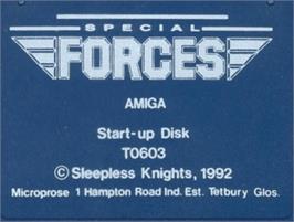 Top of cartridge artwork for Special Forces on the Commodore Amiga.