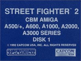 Top of cartridge artwork for Street Fighter II - The World Warrior on the Commodore Amiga.