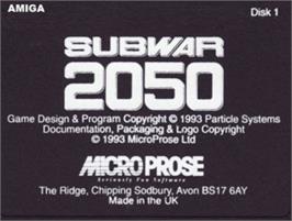 Top of cartridge artwork for Subwar 2050 on the Commodore Amiga.