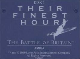 Top of cartridge artwork for Their Finest Hour: The Battle of Britain on the Commodore Amiga.