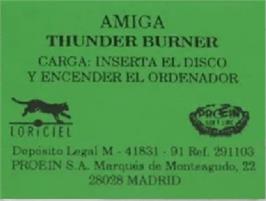 Top of cartridge artwork for Thunder Burner on the Commodore Amiga.