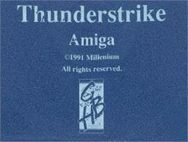 Top of cartridge artwork for Thunder Strike on the Commodore Amiga.