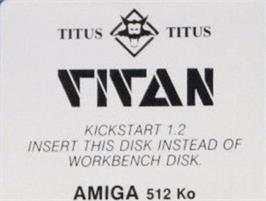Top of cartridge artwork for Titan on the Commodore Amiga.