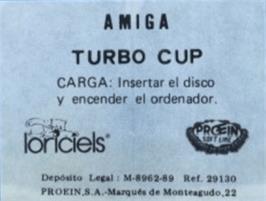 Top of cartridge artwork for Turbo Cup on the Commodore Amiga.