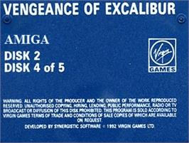 Top of cartridge artwork for Vengeance of Excalibur on the Commodore Amiga.