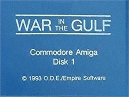 Top of cartridge artwork for War in the Gulf on the Commodore Amiga.