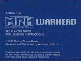 Top of cartridge artwork for Warhead on the Commodore Amiga.