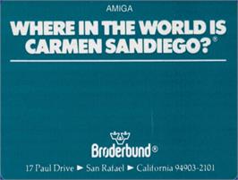 Top of cartridge artwork for Where in the World is Carmen Sandiego on the Commodore Amiga.