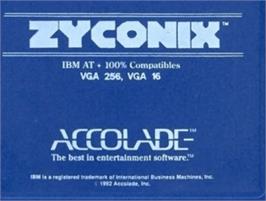 Top of cartridge artwork for Zyconix on the Commodore Amiga.