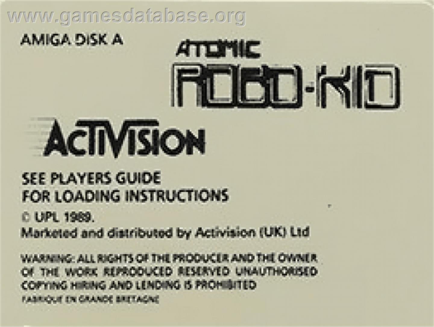 Atomic Robo-Kid - Commodore Amiga - Artwork - Cartridge Top