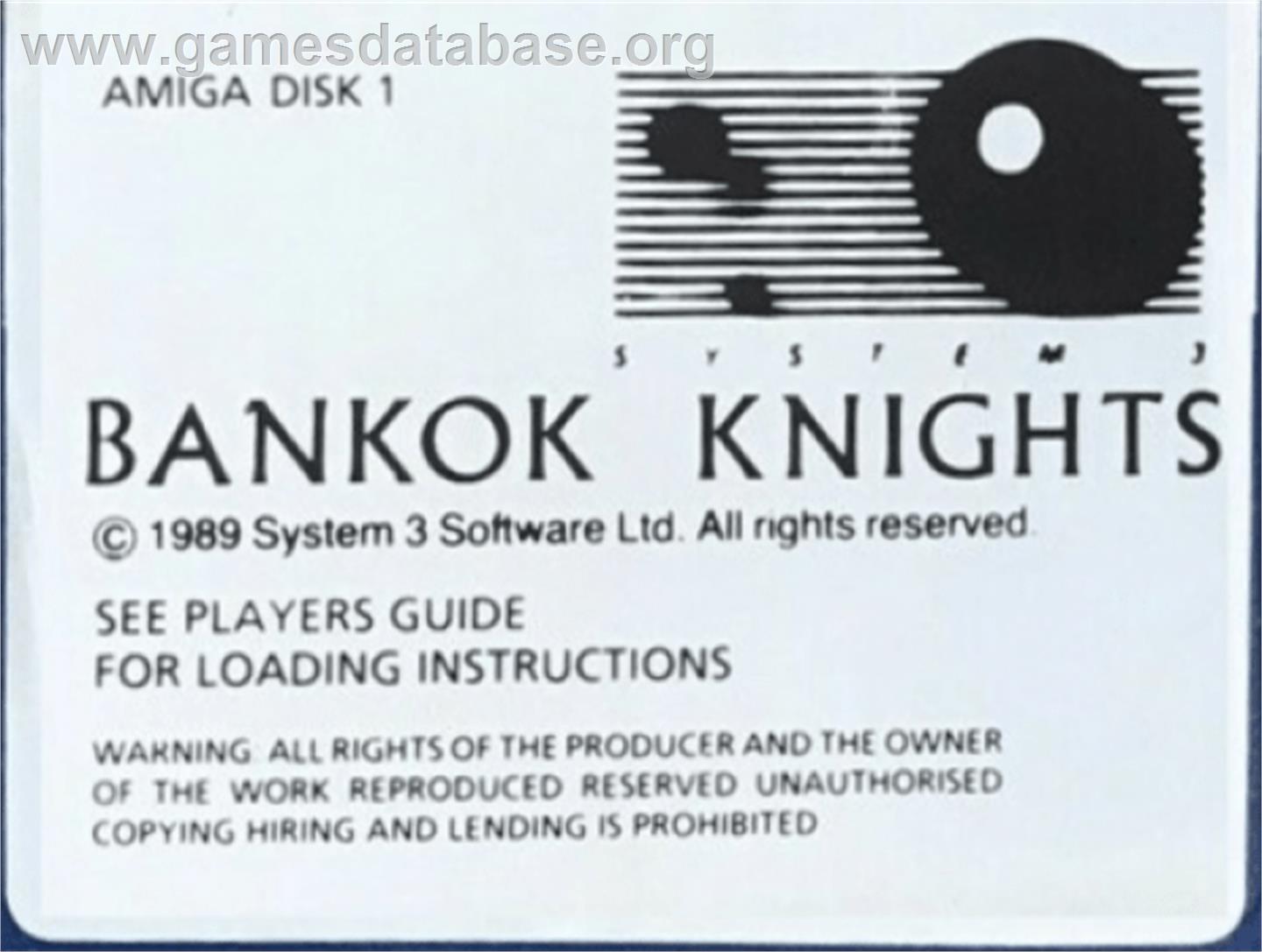 Bangkok Knights - Commodore Amiga - Artwork - Cartridge Top