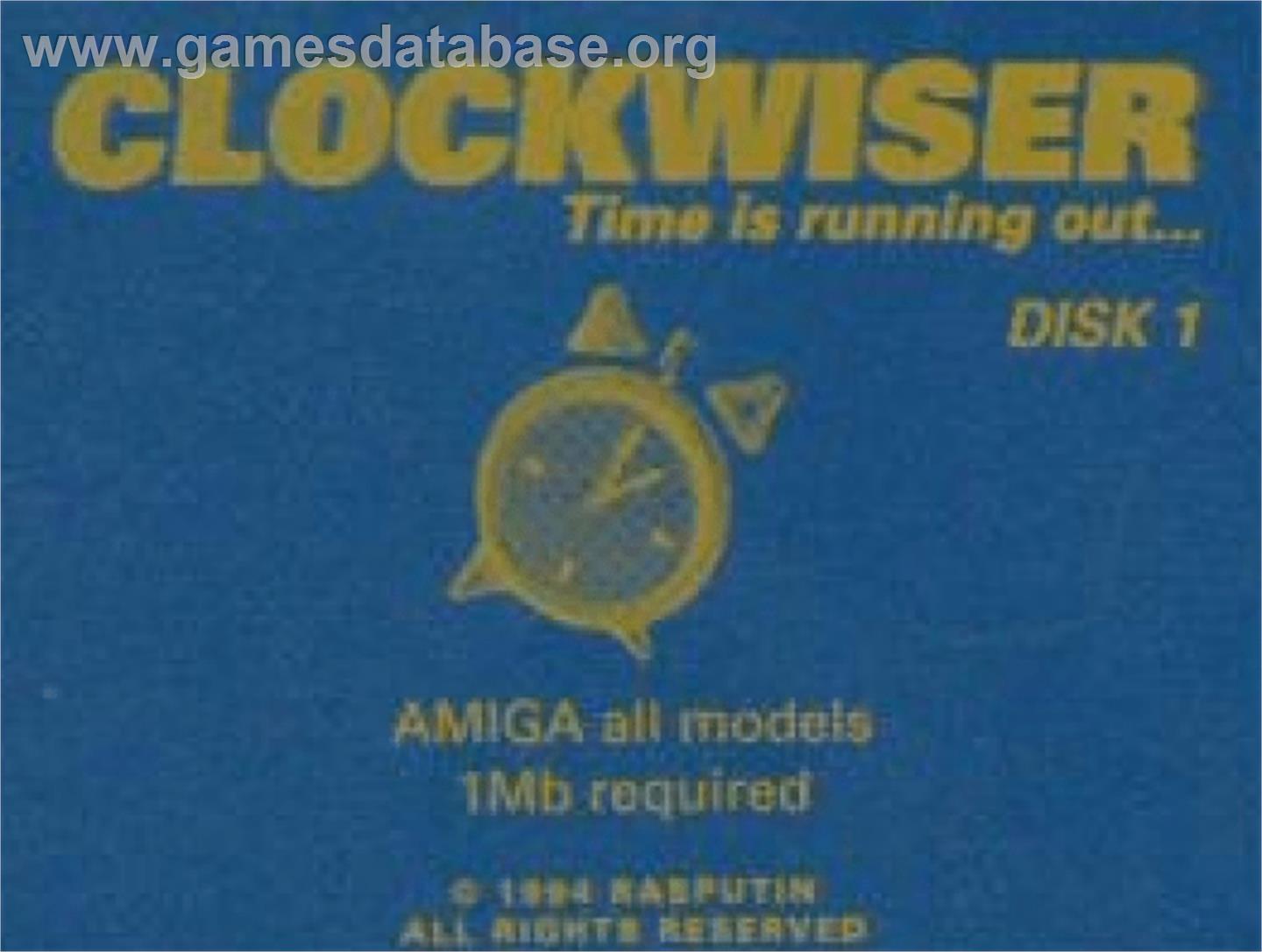Clockwiser: Time is Running Out... - Commodore Amiga - Artwork - Cartridge Top
