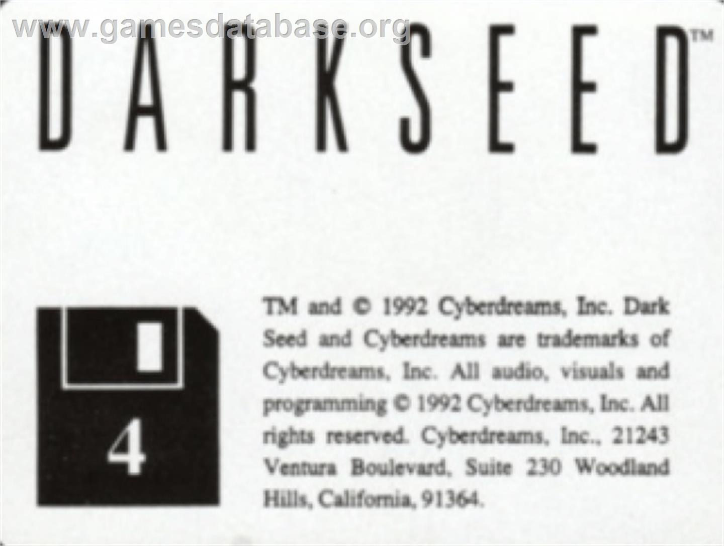 Dark Seed - Commodore Amiga - Artwork - Cartridge Top