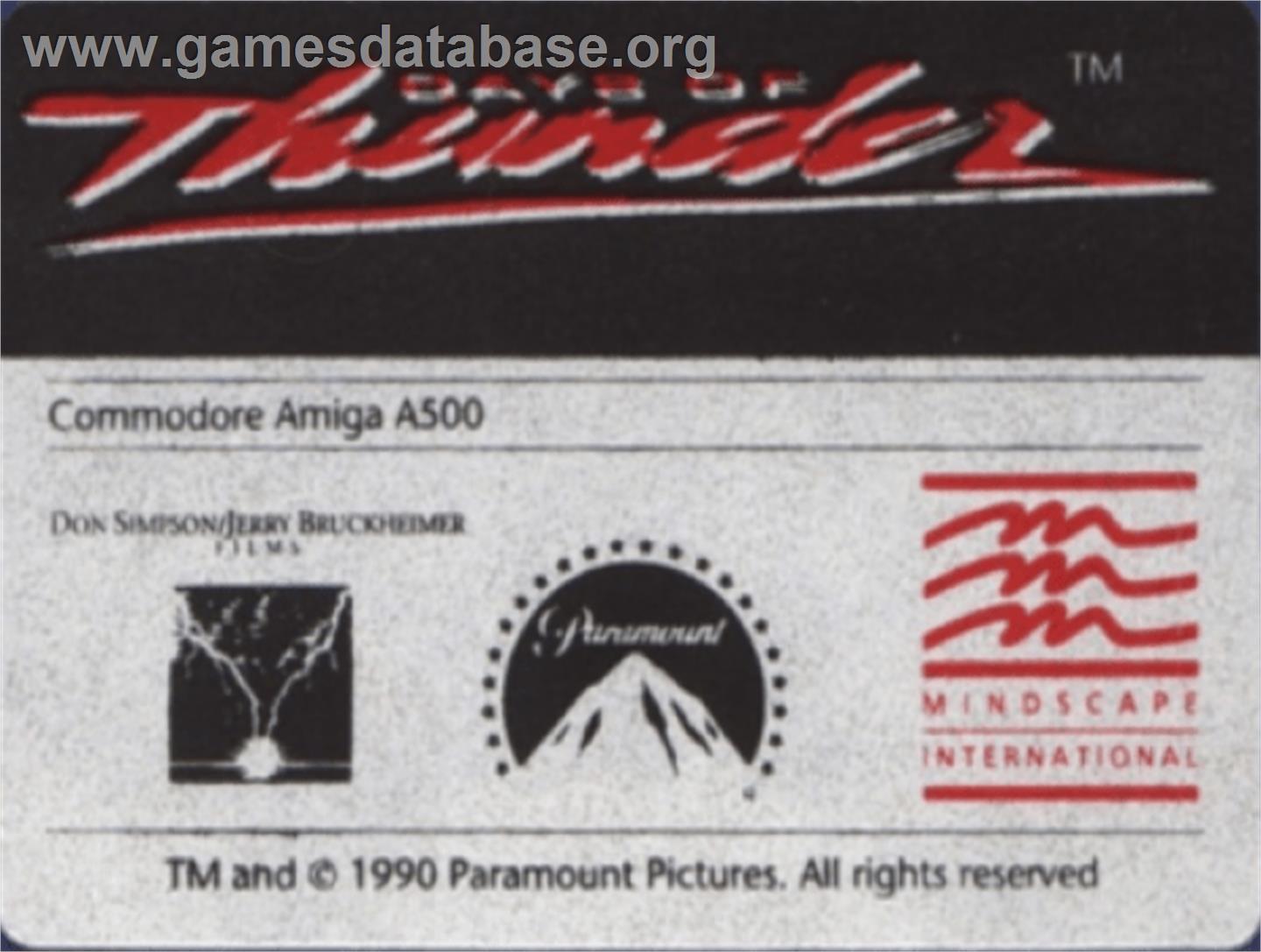 Days of Thunder - Commodore Amiga - Artwork - Cartridge Top