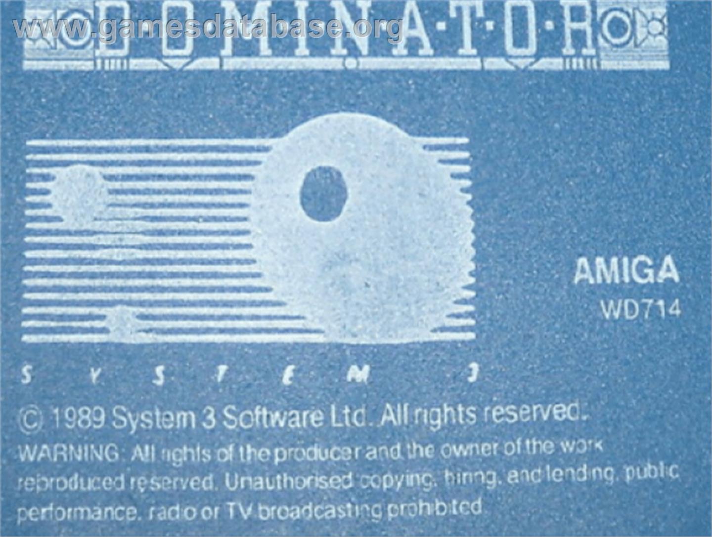 Dominator - Commodore Amiga - Artwork - Cartridge Top