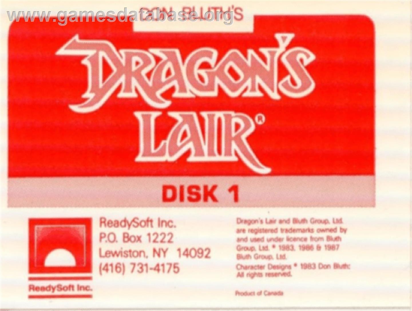 Dragon's Lair - Commodore Amiga - Artwork - Cartridge Top