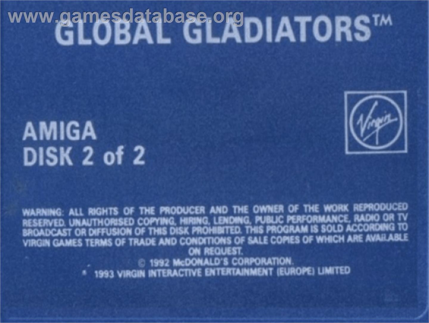 Global Gladiators - Commodore Amiga - Artwork - Cartridge Top